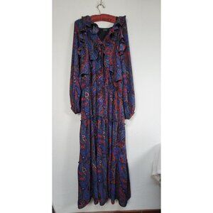 Lauren Ralph Lauren Paisley Georgette Long Sleeve Dress Size 10 Navy New $155